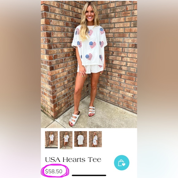 Fantastic Fawn Sequin Flag Heart Oversized Shirt Top Sz Large New in Package - Picture 8 of 14